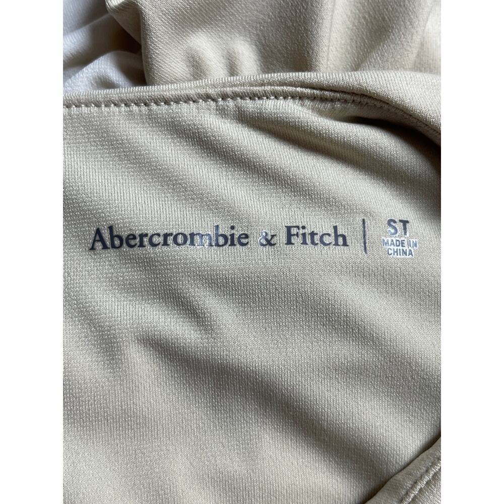 Abercrombie & Fitch Beige Khaki Colorblock Cutout Ruched Mini Bodycon Dress ST - Picture 5 of 7